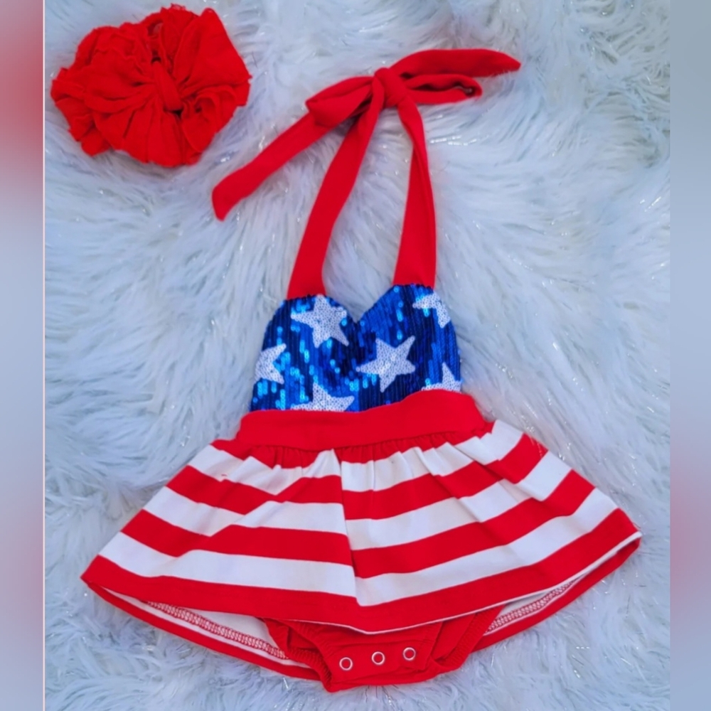 Patriotic Baby Halter Dress with Stars and Stripes